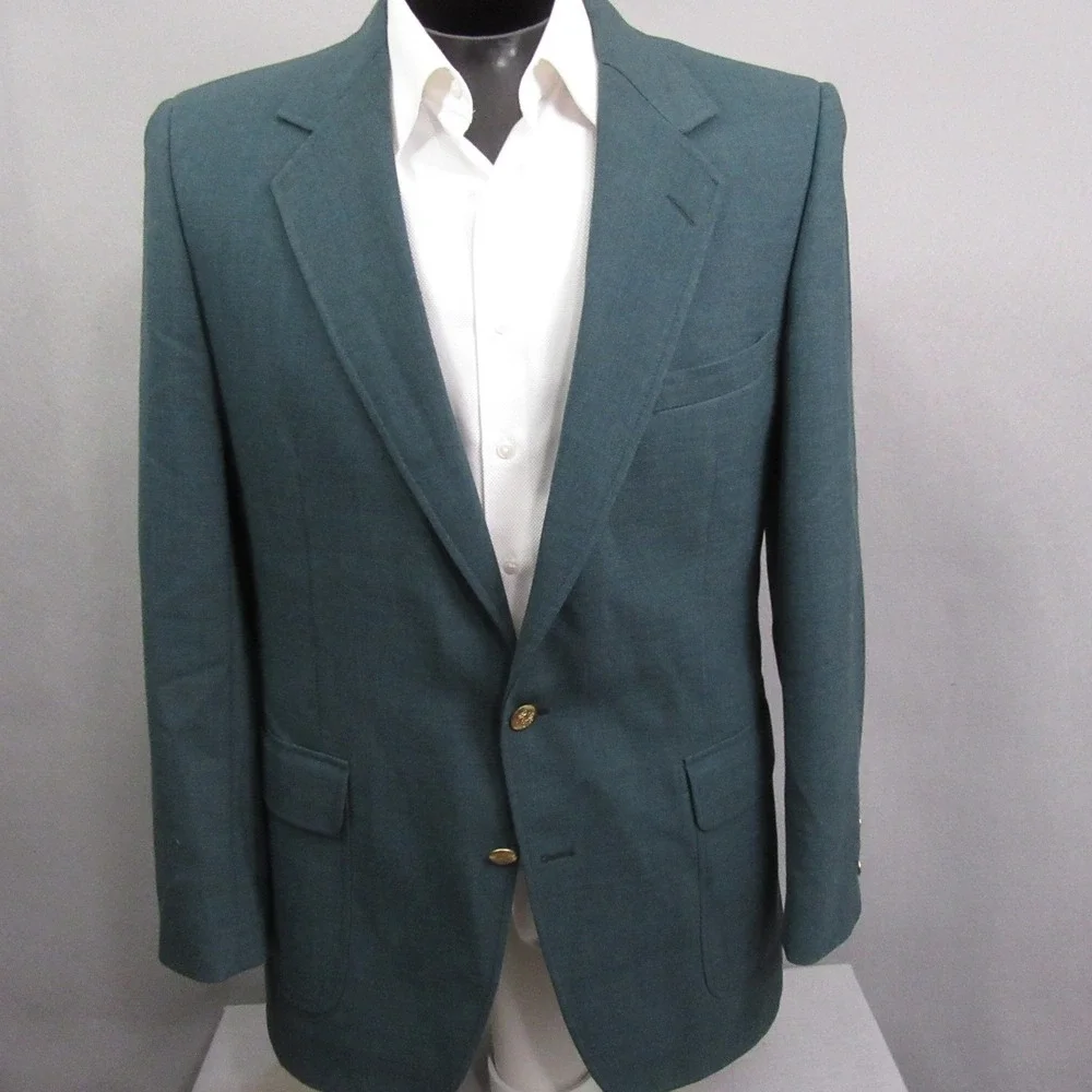 John Alexander Green Blazer 42R Gold Button Semi-Structured Woven‎ Classic Golf